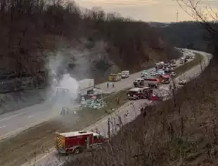 Interstate 77 fatal crash semi trucks burning